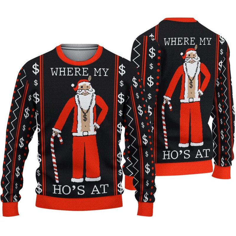 Ugly Christmas Sweater Santas Hos, Where My Ho's At Santa Ugly Sweater — Chandails pour hommes
