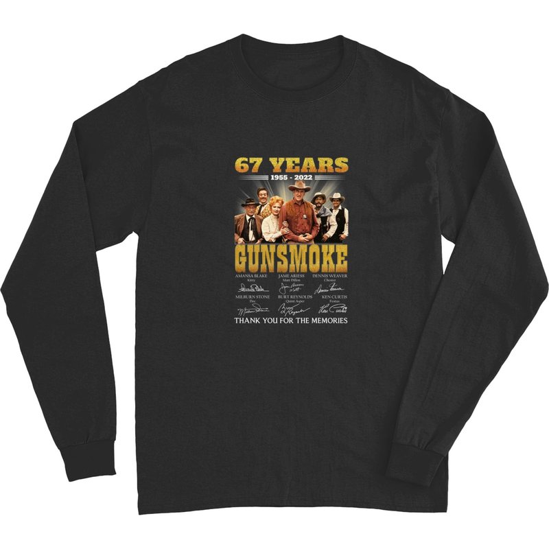 67 Years Gunsmoke Cast Signatures Thank You For Memories Classic Long Sleeves — Mens T Shirts