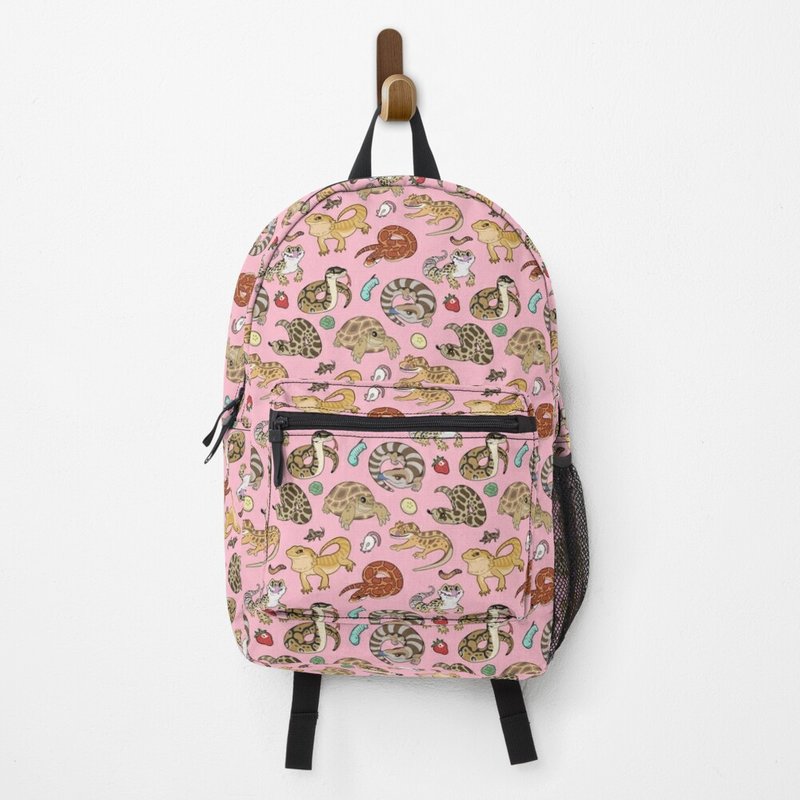 Reptile Pets Pattern Salmon Pink Backpack — Casual & School Backpacks