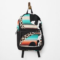 Funny Serape Cow Print Cactus Leopard Print Turquoise Backpack