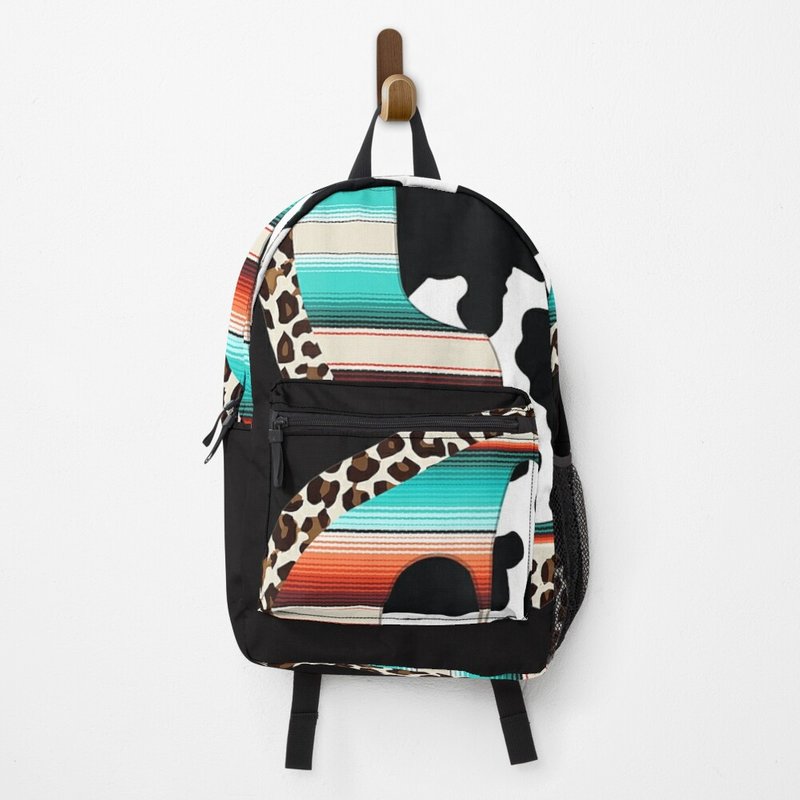 Funny Serape Cow Print Cactus Leopard Print Turquoise Backpack — Sacs à dos décontractés