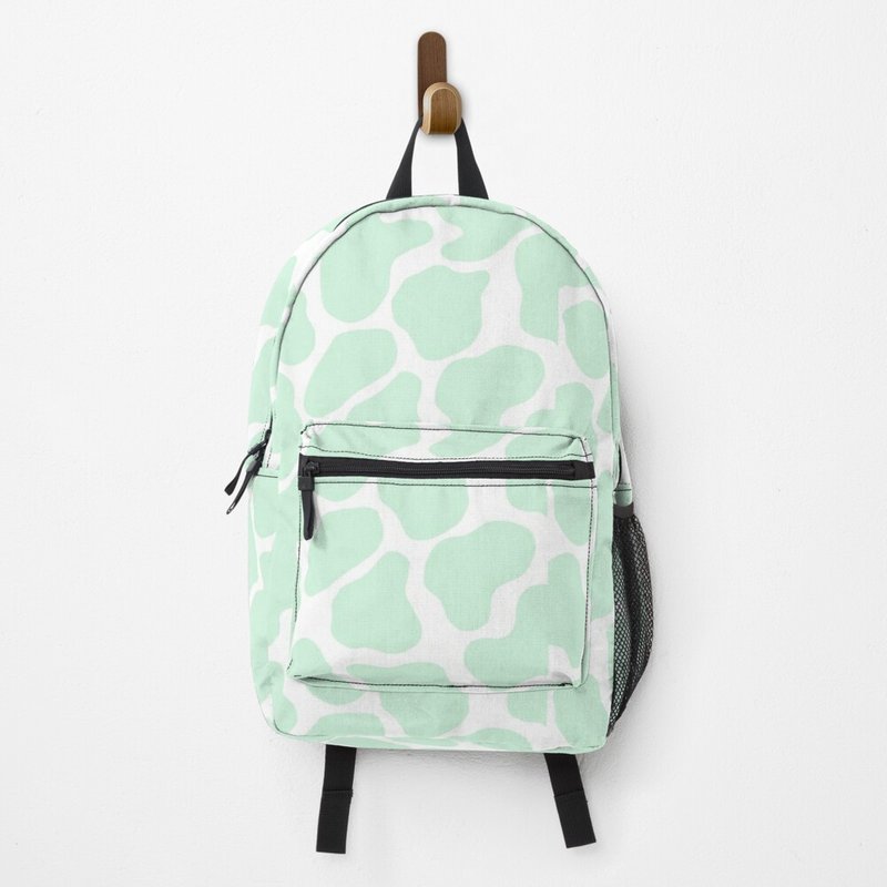 Mint Green Cow Print Backpack — Sacs à dos décontractés