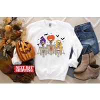 Sanderson Sisters Skeleton With Coffee Sweatshirt, Halloween Sweatshirt
