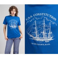 80s U.s.s. Constitution Ship T Shirt Vintage Charlestown Massachusetts Graphic Tourist Tee — Mens T Shirts