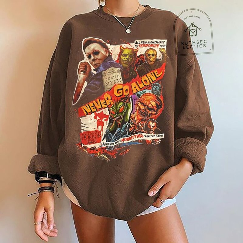 Never Go Alone Micheall Myers Shirt, Halloween Horror Nights 2022 — Sweats à capuche pour hommes