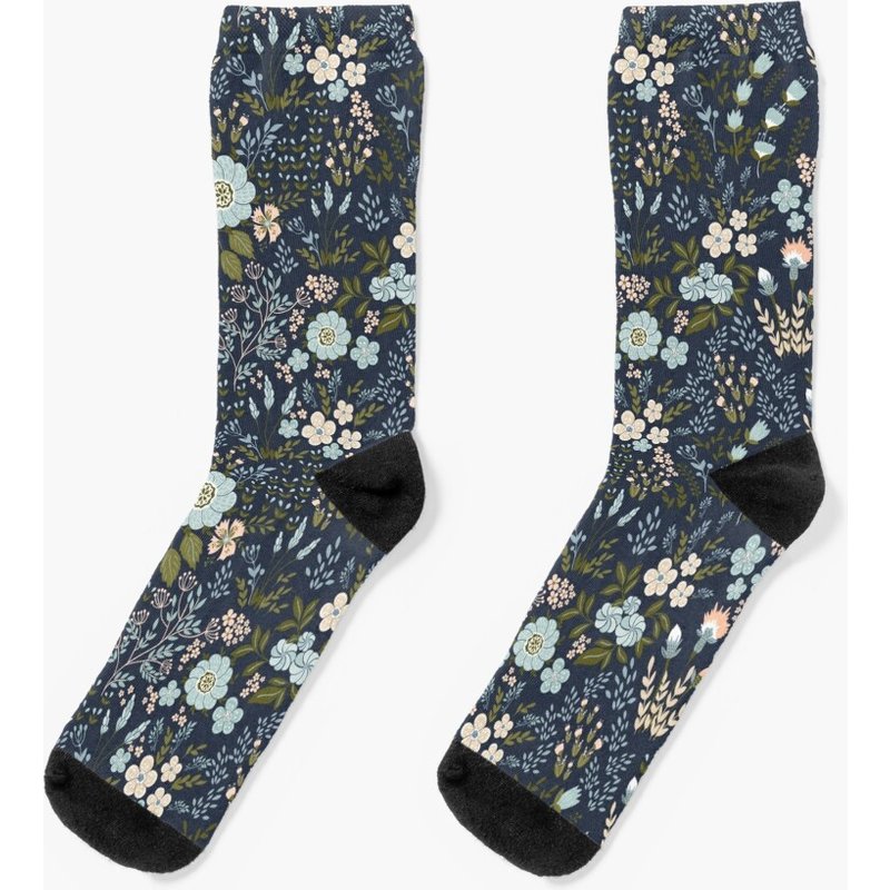 Midnight Blue Floral Socks — Chaussettes fantaisie