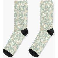 Soft Sage & Cream Hand Drawn Floral Pattern Socks — Chaussettes fantaisie
