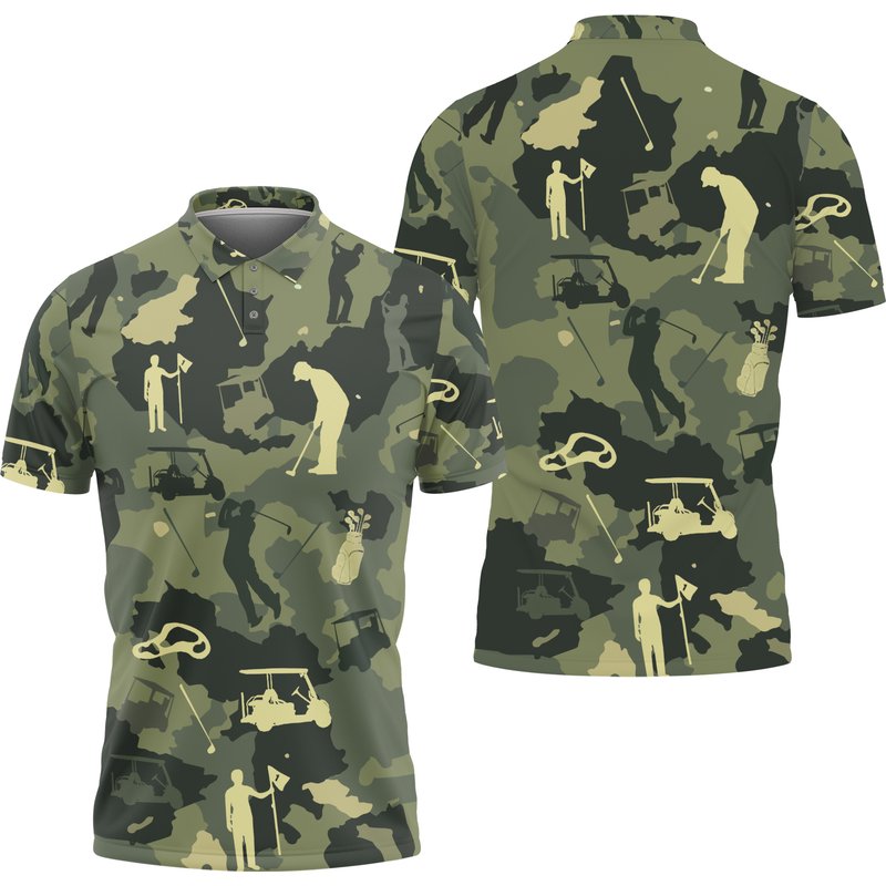 Golf Player Golfer Silhouette Camouflage Pattern Lightweight Polo Shirt — Chemises décontractées pour hommes