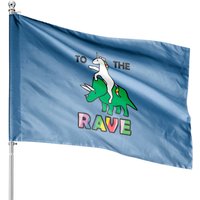 To The Rave! (unicorn Riding Triceratops) Classic House Flags — Drapeaux décoratifs