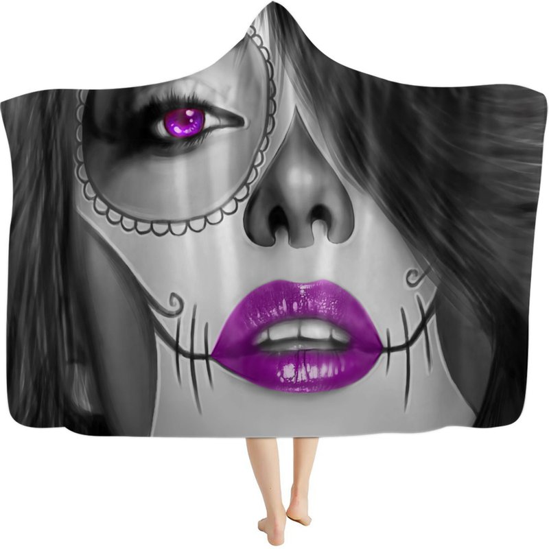 Calavera (day Of The Dead) Gothic Halloween Skull Hooded Blanket — Throw Blankets