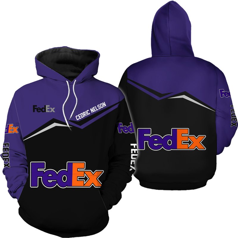 Fedex Express Purple Half Black Hoodie 3d Custom Name For Delivery Driver — Sweats à capuche pour hommes