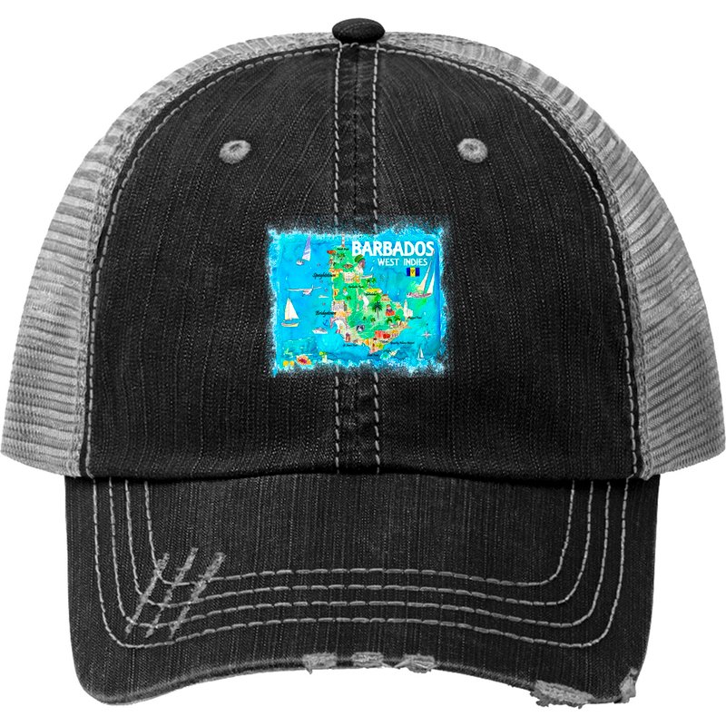 Barbados_illustrated_travel_map_with_roadss - Barbados - Trucker Hats — Baseball Cap