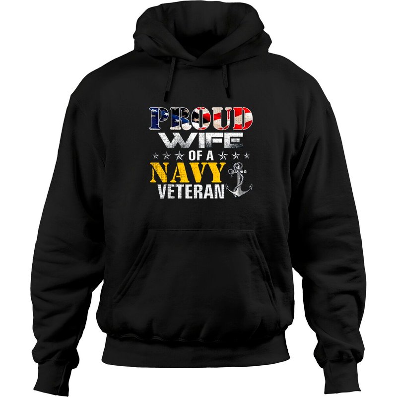 Proud Wife Of A Navy Veteran Flag Military Hoodies — Sweats à capuche pour hommes