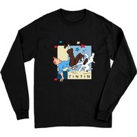 Vintage Tintin Long Sleeves The Adventures Of Tintin In America Comic Cartoon Long Sleeves — T-shirts pour hommes