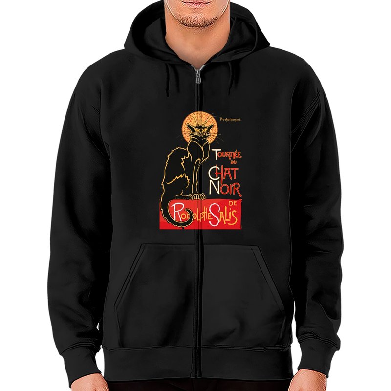 Vintage Tournee Du C Noir Black Cat Zip Hoodies — Sweats à capuche pour hommes