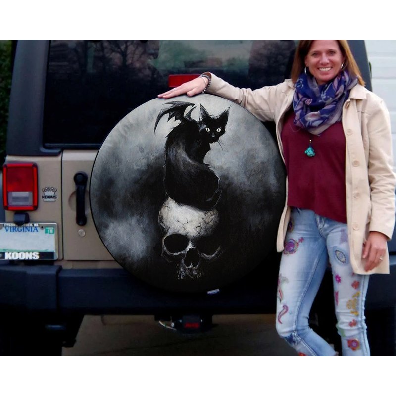 Black Cat Halloween Spare Tire Cover, Halloween Tire Cover — Accessoires pour camions