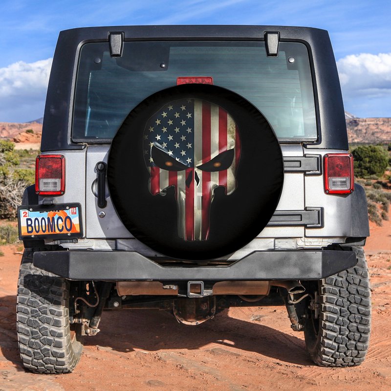American Flag Skull Patriotic Spare Tire Cover — Accessoires pour camions