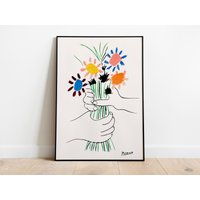 Picasso - Bouquet Of Peace Flowers, Exhibition Vintage Line Art Poster — Posters & Prints