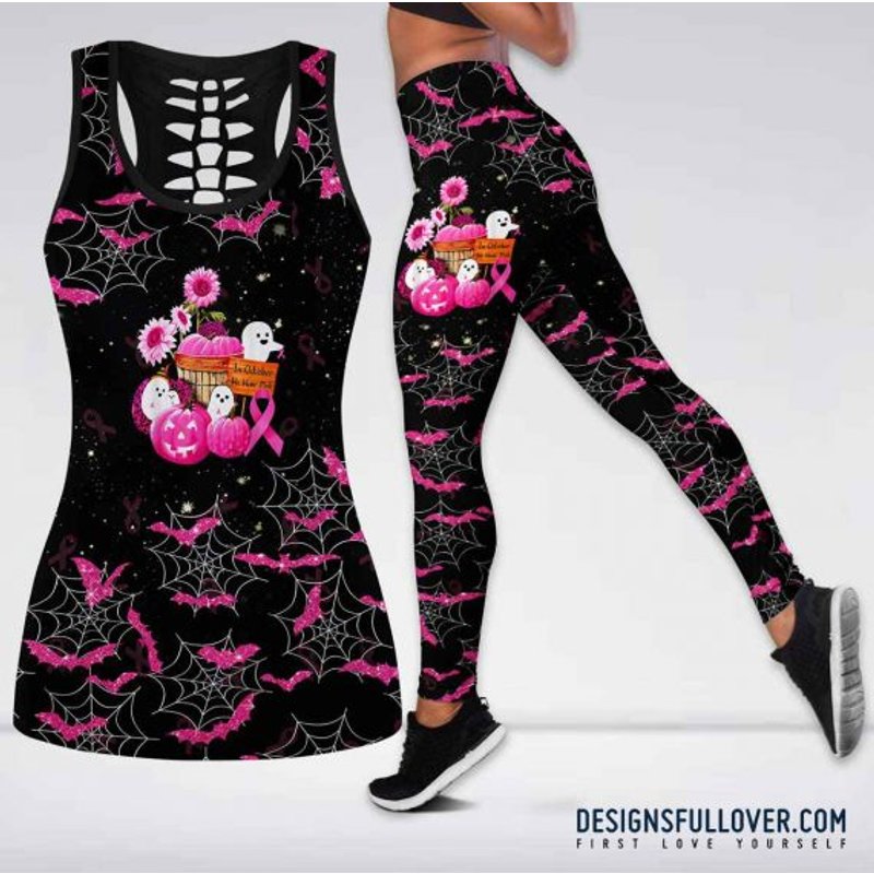Halloween Breast Hollow Tank Top Legging Sets
