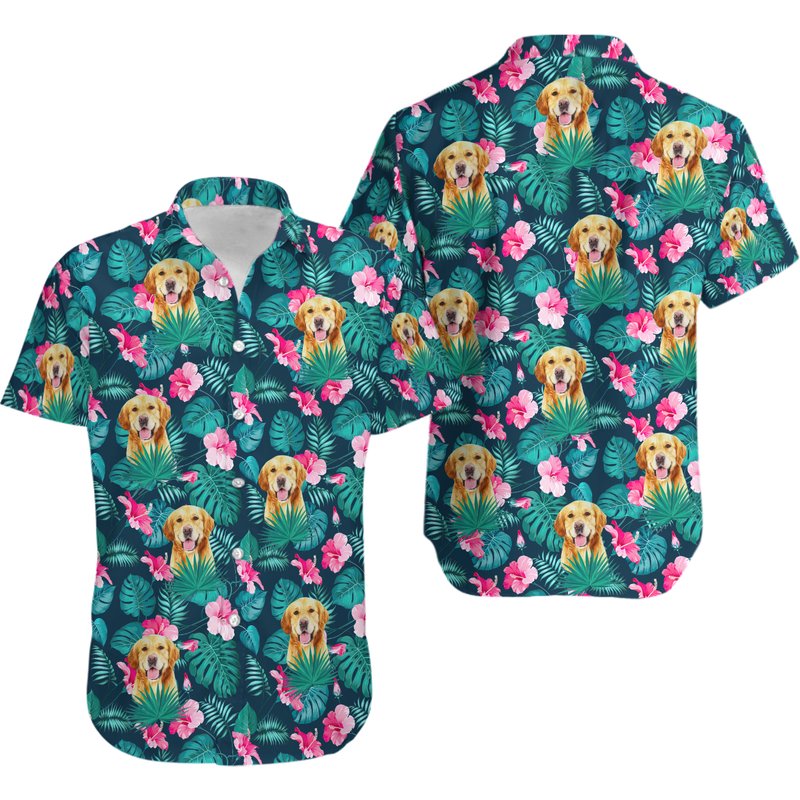 Golden Retriever Hawaiian Shirt, Golden Beach Shirt — Chemises décontractées pour hommes