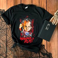 Vintage Chucky Child's Play Wanna Play Shirt Chucky Serial Killers Halloween Horror Movies Shirt — T-shirts pour hommes