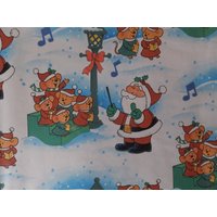 Vintage Christmas Santa Mouse Mice Carolers Caroling Singing Christmas Songs Gift Wrap Wrapping Paper