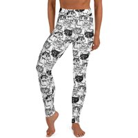 Womens Black And White Cat Print Yoga Leggings