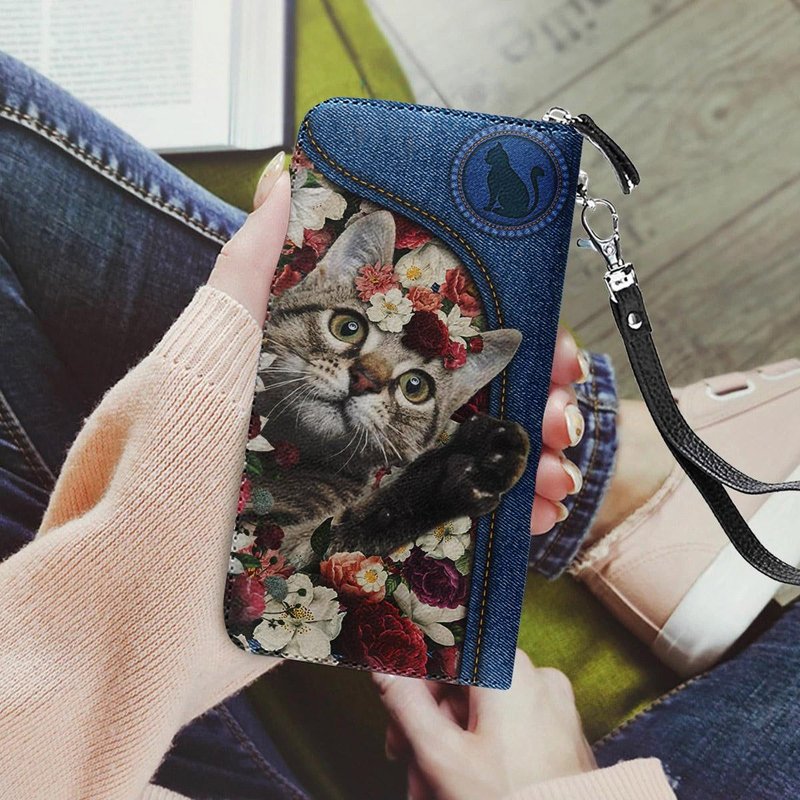 Floral Cat Leather Wallet — Portefeuille Homme