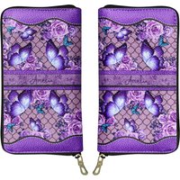 Personalized Butterfly Rose Purple Leather Wallet