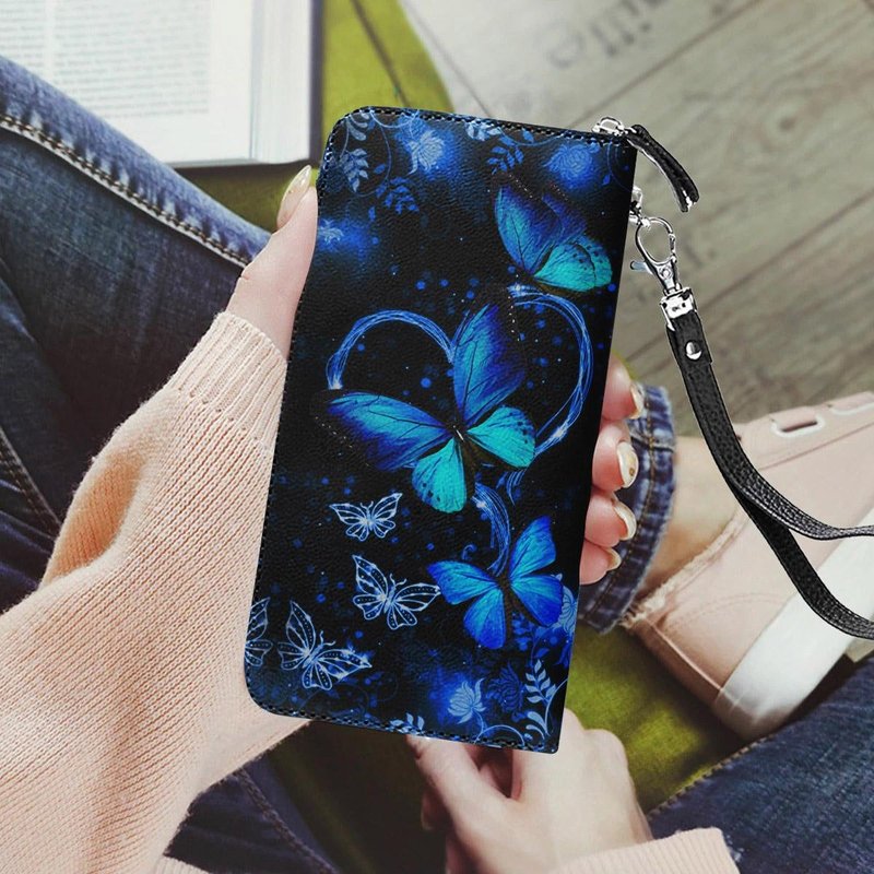 Blue Heart Twinkle Butterfly Leather Wallet — Portefeuille Homme