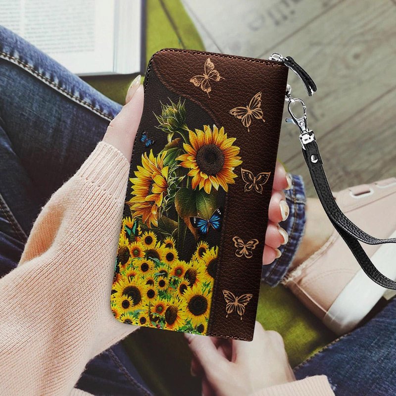 Butterfly Sunflower Lover Leather Wallet — Portefeuille Homme