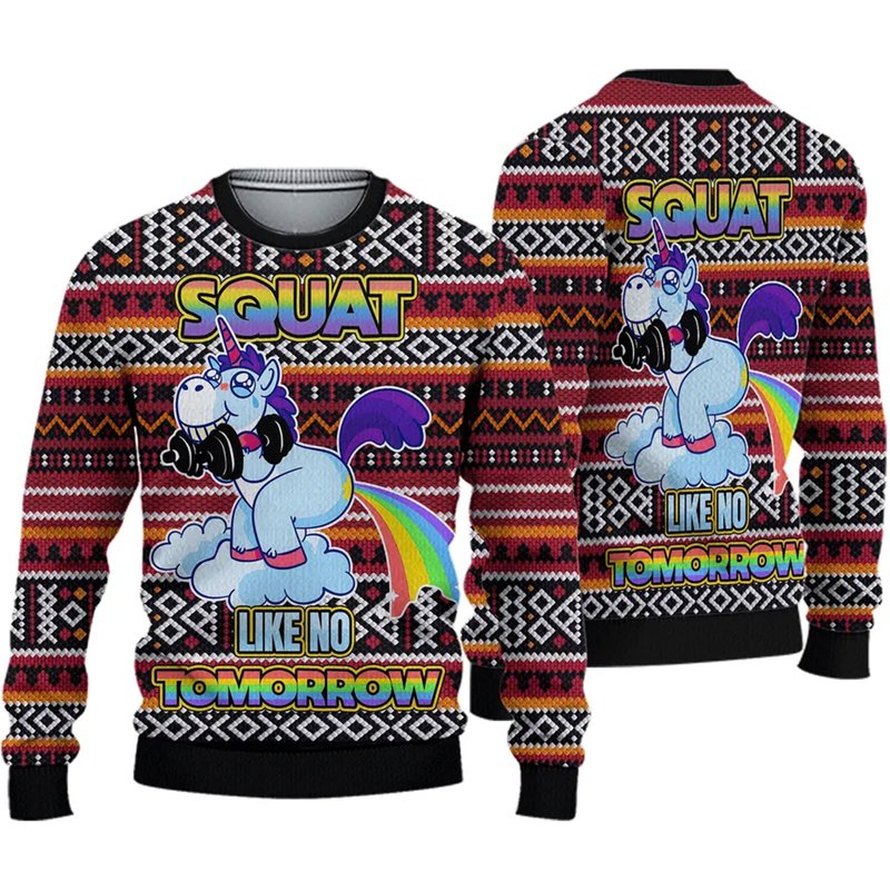 Unicorn Squat Like No Tomorrow Ugly Christmas Sweater — Mens Sweaters