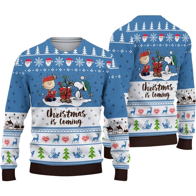 Peanut Snoopy Christmas Is Comming Wool Knitted Sweater — Chandails pour hommes