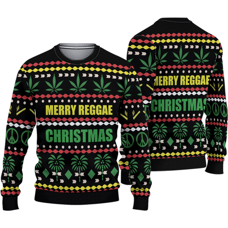 Canabis Merry Reggae 3d Christmas Sweater, Funny Ugly Christmas Sweater — Chandails pour hommes