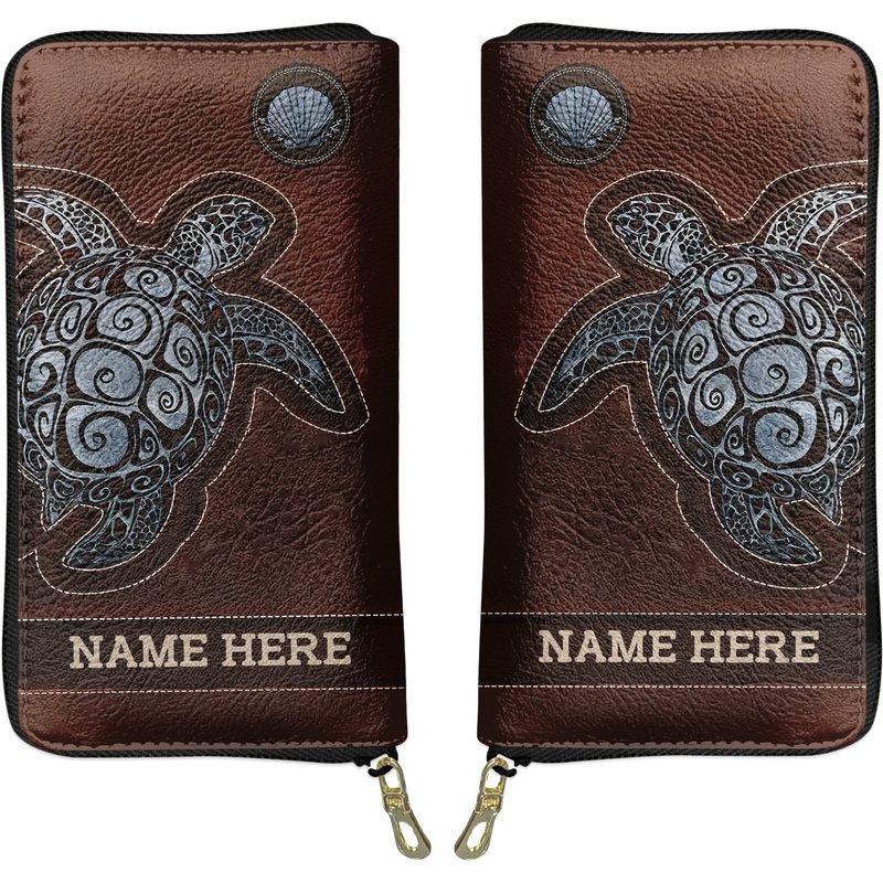 Personalized Love Turtle Leather Wallet — Portefeuille Homme
