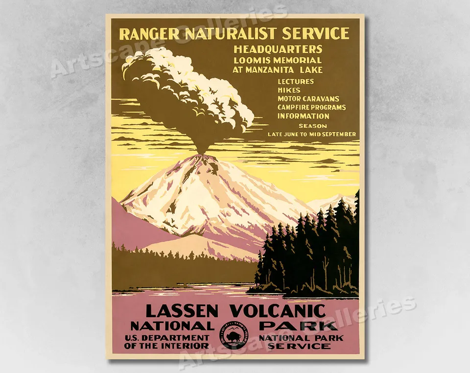1938 Wpa Ranger Naturalist Travel Poster Lassen Volcanic National Park
