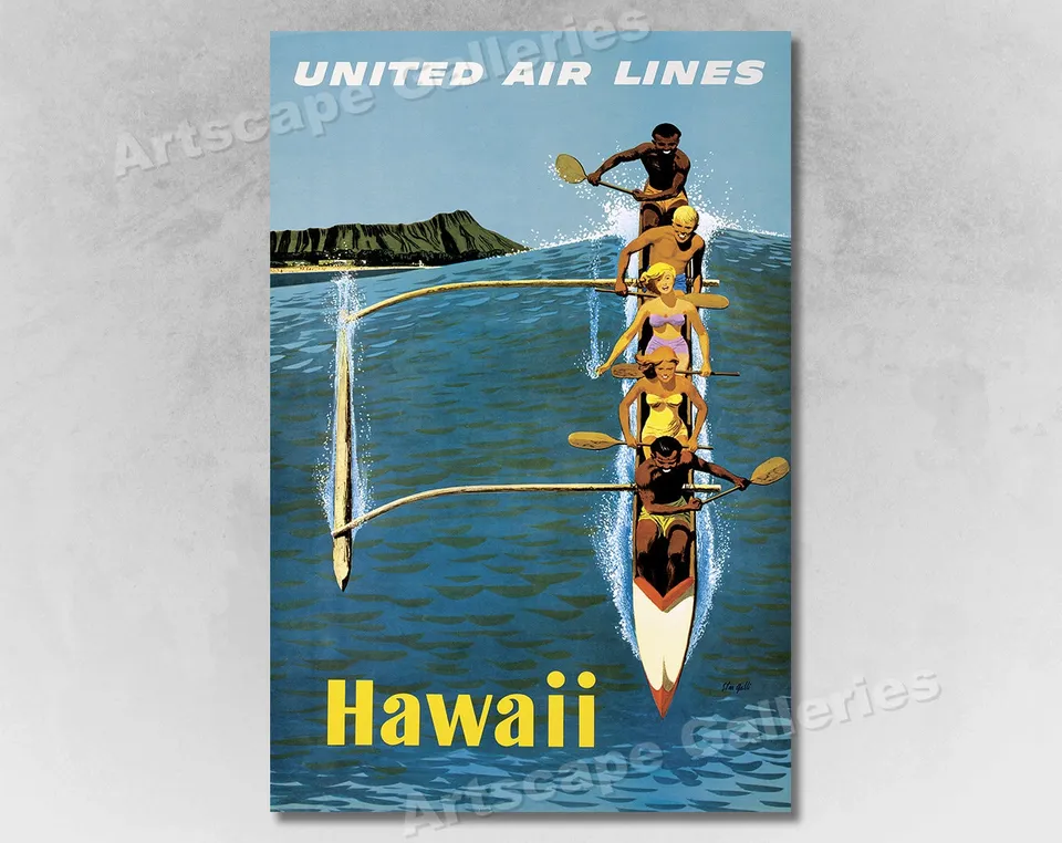 1960s Hawaii Outrigger Canoe - Classic Vintage Style Travel Poster — Affiches et impressions