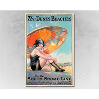 Dunes Beach - 1920s South Shore Line Vintage Style Travel Poster — Affiches et impressions