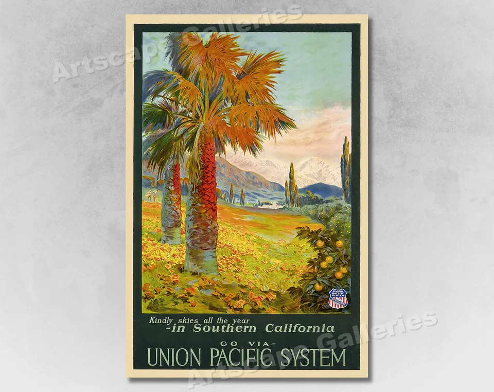 1930s Southern California Union Pacific Railroad Vintage Style Poster — Affiches et impressions