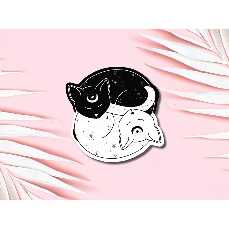 Cute Cat Sticker, Yin Yang Cat Sticker — Stickers & Decals
