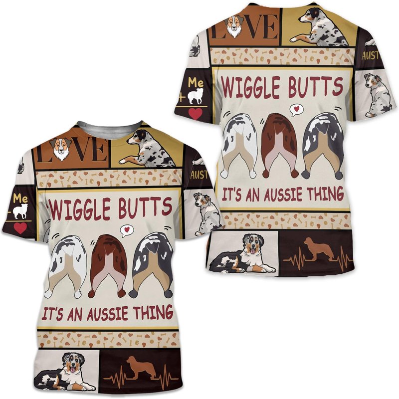 Australian Shepherd Dog Butts Heart Women 3d-shirt — T-shirts pour hommes