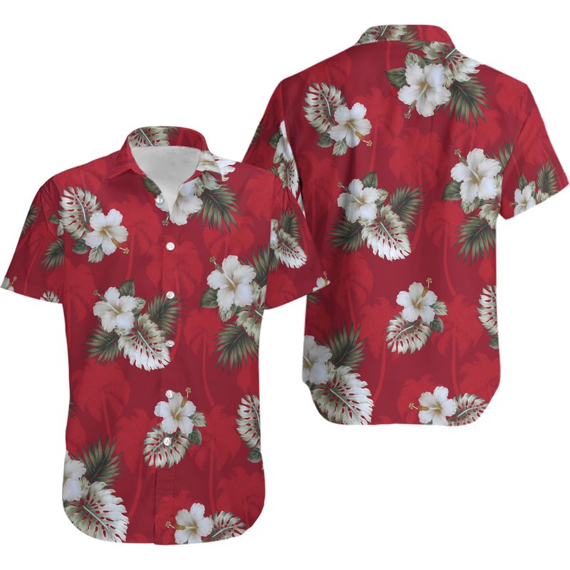 Red Hibiscus Hawaiian Shirt — Mens Casual Shirts
