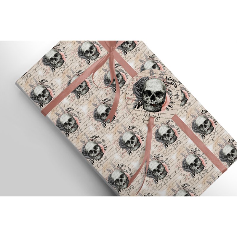 Pink Rose & Skull Gothic Wrapping Paper — Gift Wrap & Party Supplies