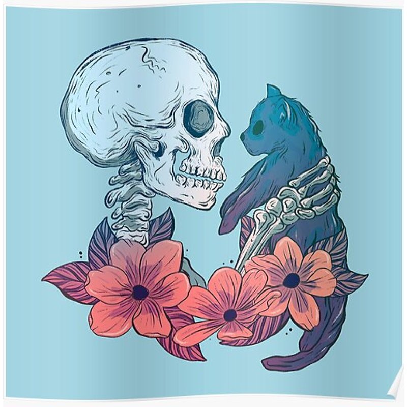 Cute Cat And Skeleton Premium Matte Vertical Poster — Posters & Prints