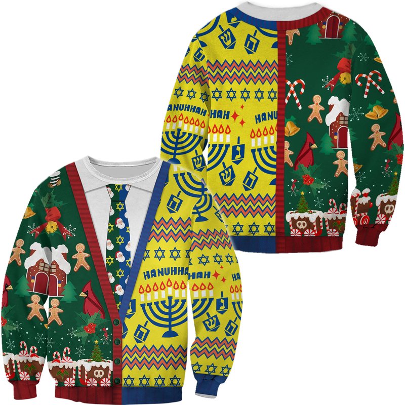 Christmas And Hanukkah Cadigan Costume Ugly Sweater