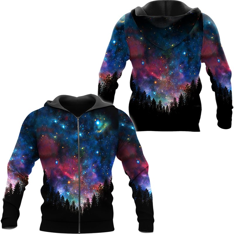 Galactic Valley Unisex Zip Up Hoodie, Nature Galaxy Zip Up Hoodie — Sweats à capuche pour hommes