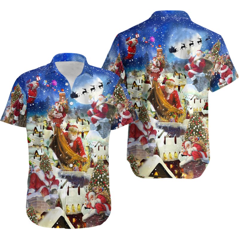 Christmas Up On Rooftop Santa's Busiest Night Hawaiian Shirt — Chemises décontractées pour hommes