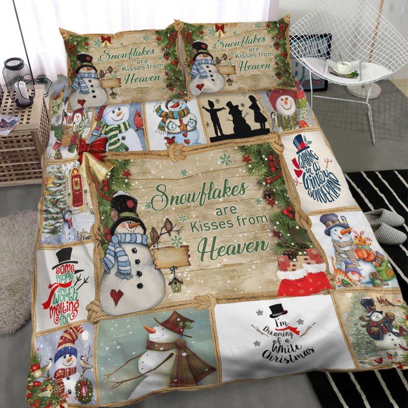 Snowman Snow Flakes Are Kisses From Heaven Merry Christmas Bedding Set — Duvet Covers