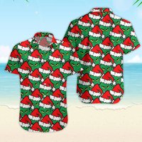 3d The Grinch Christmas Short Sleeve Button Hawaiian Shirt