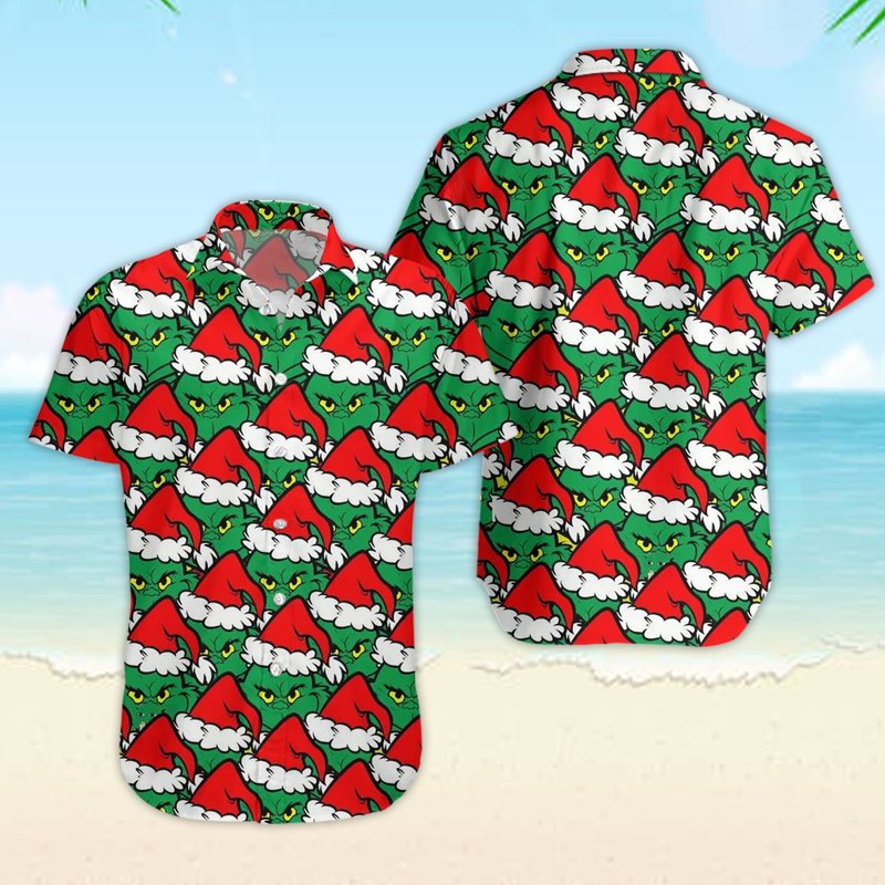 3d The Grinch Christmas Short Sleeve Button Hawaiian Shirt — Chemises décontractées pour hommes